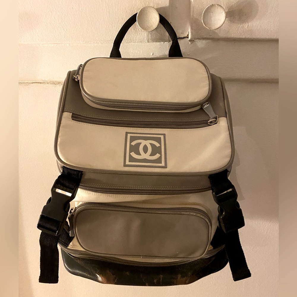 Chanel Grey Black CC Logo Sports Backpac - Women